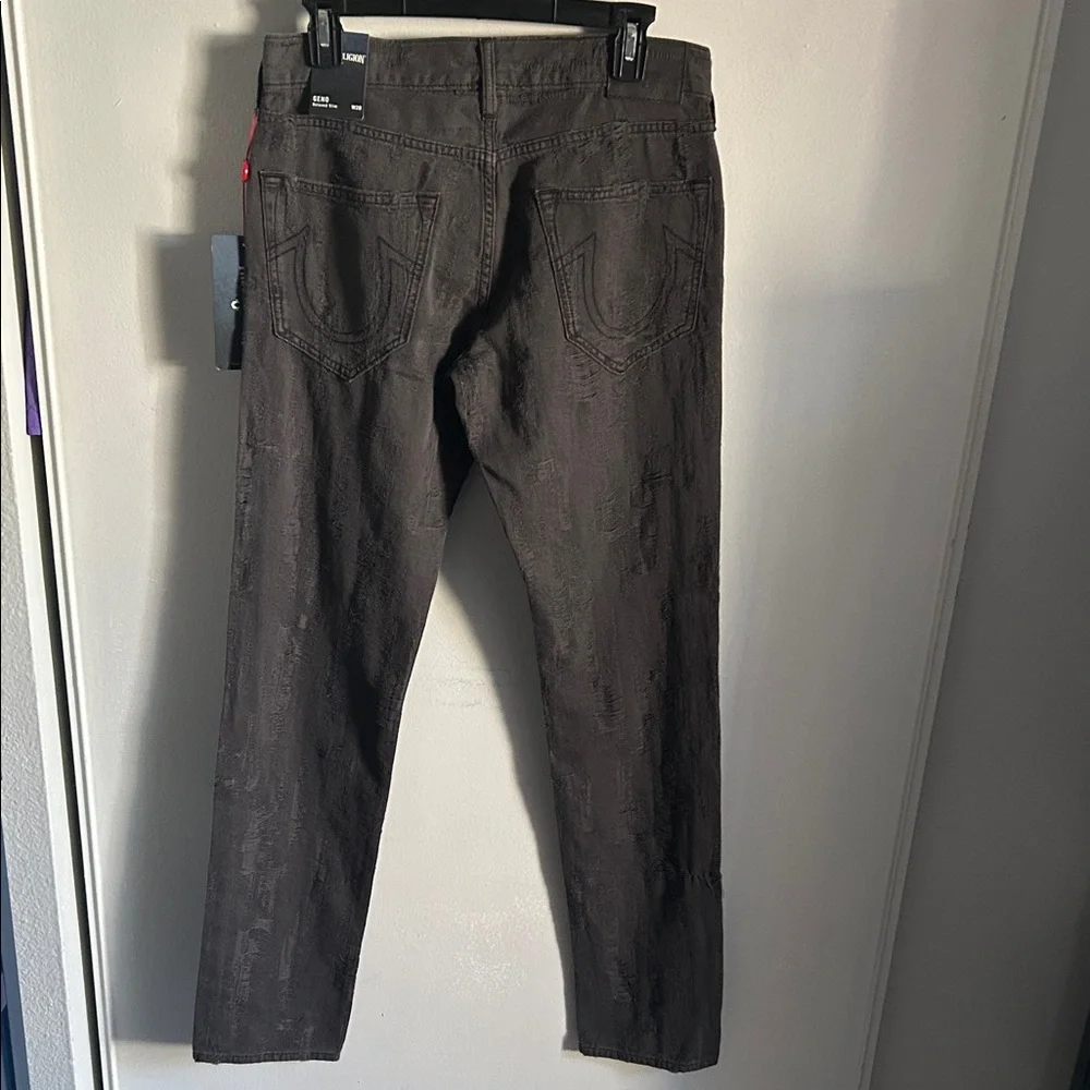 New True Religion Geno Relaxed Slim Fit All Over Faded Black Distressed Jeans